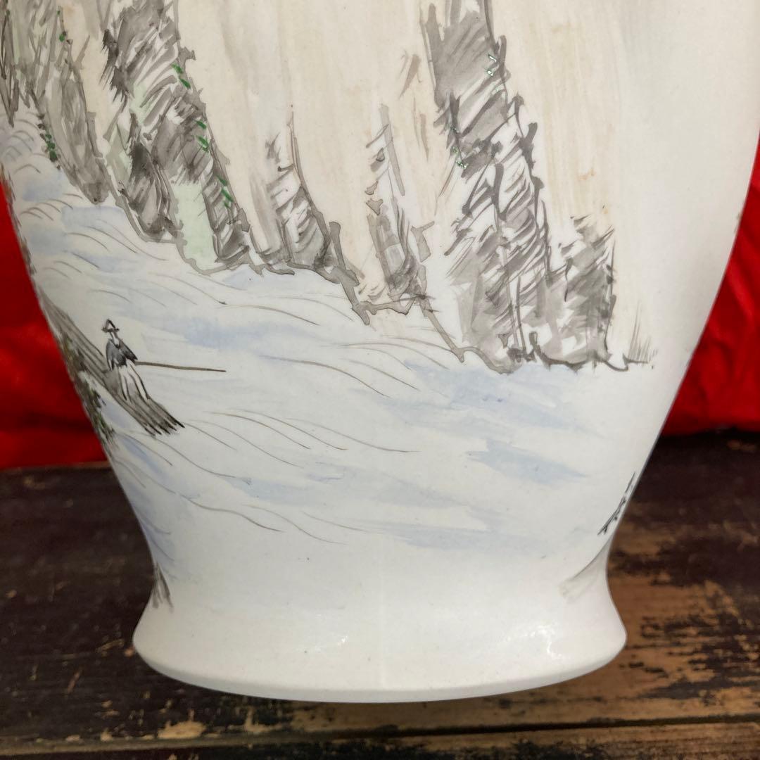 深川製磁　壺　山水図　オールド深川　画/金武自然