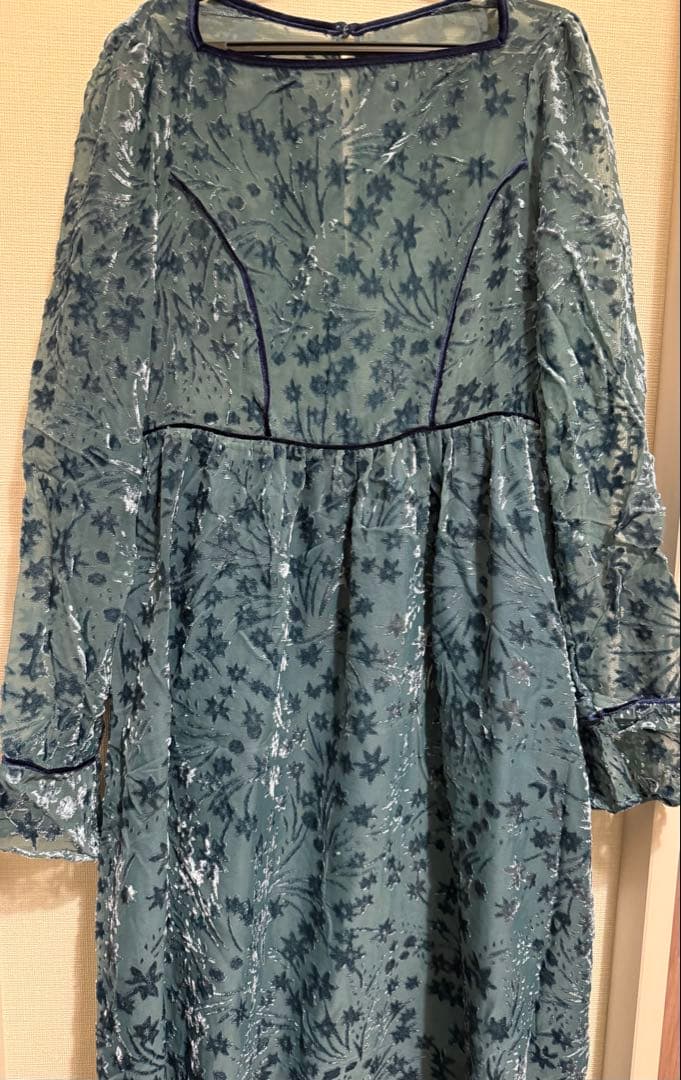 mystic ミスティック 森川企画 花柄ベロアワンピース ブルー サイズ2