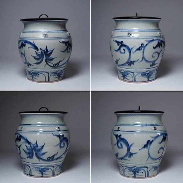 太仙窯　安南水指　共箱　塗蓋　茶道具　唐草絵　ベトナム