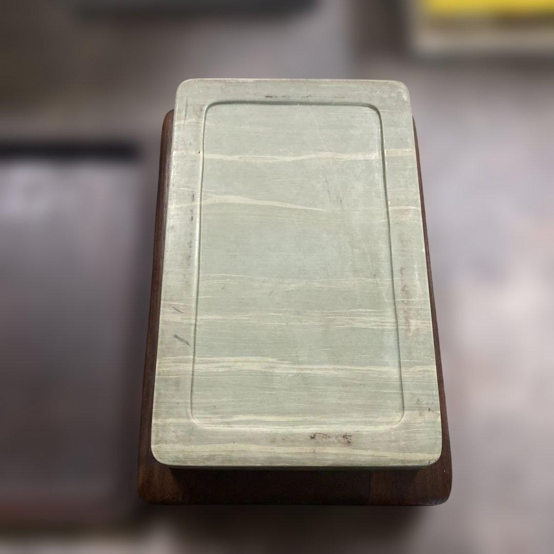 緑硯　中国硯　彫刻　古美術　唐木ケース