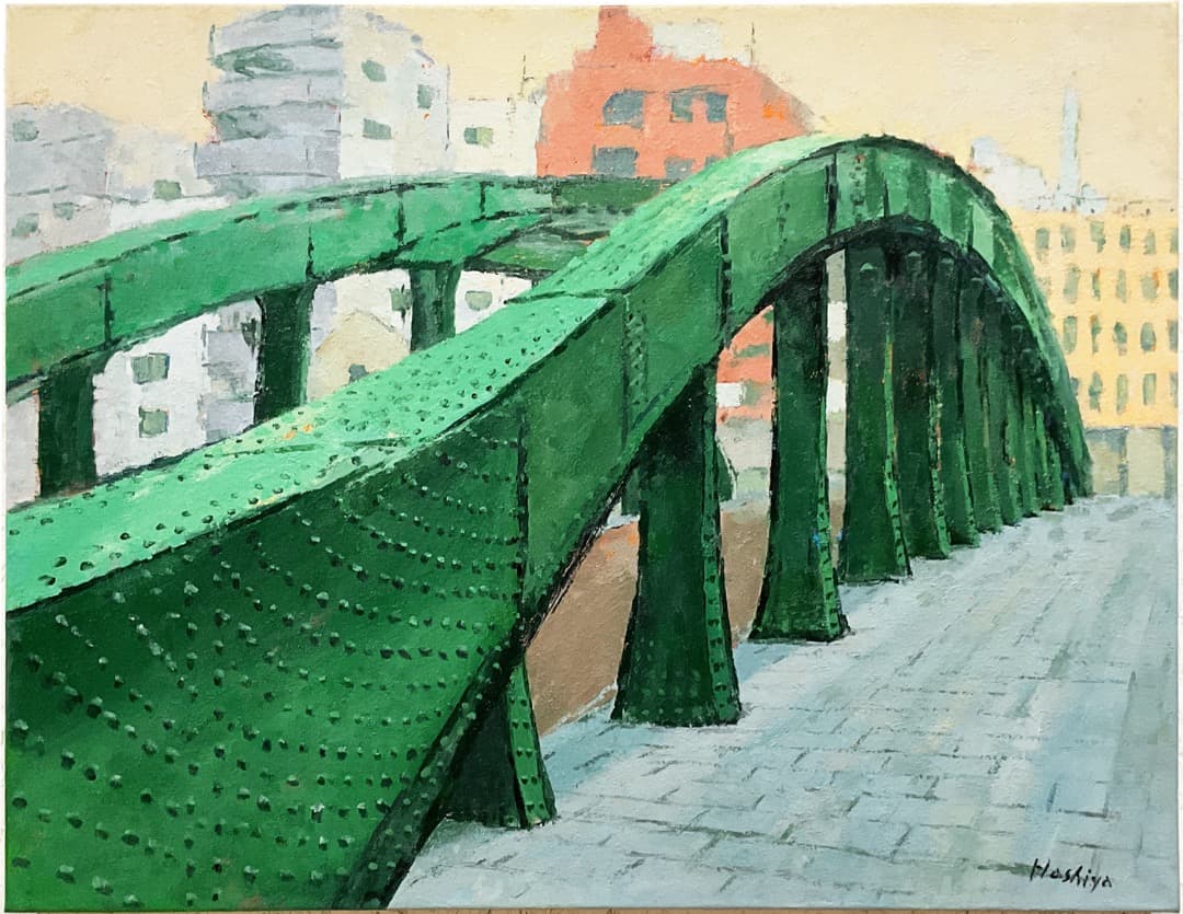 絵画 509 油絵/風景/東京の街景/浅草橋/神田川柳橋/P15号