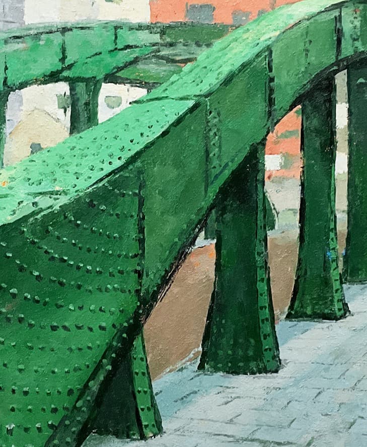 絵画 509 油絵/風景/東京の街景/浅草橋/神田川柳橋/P15号