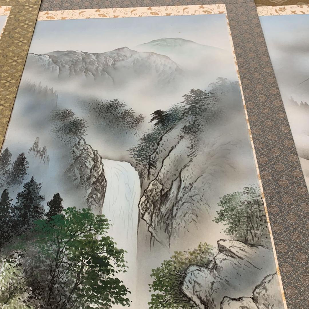 掛軸3本セット 葛谷聖山『新四季賞翫』日本画 山水 風景画 絹本 共箱付 掛け軸