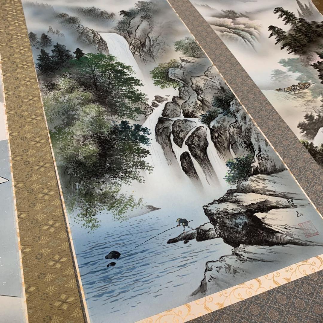 掛軸3本セット 葛谷聖山『新四季賞翫』日本画 山水 風景画 絹本 共箱付 掛け軸