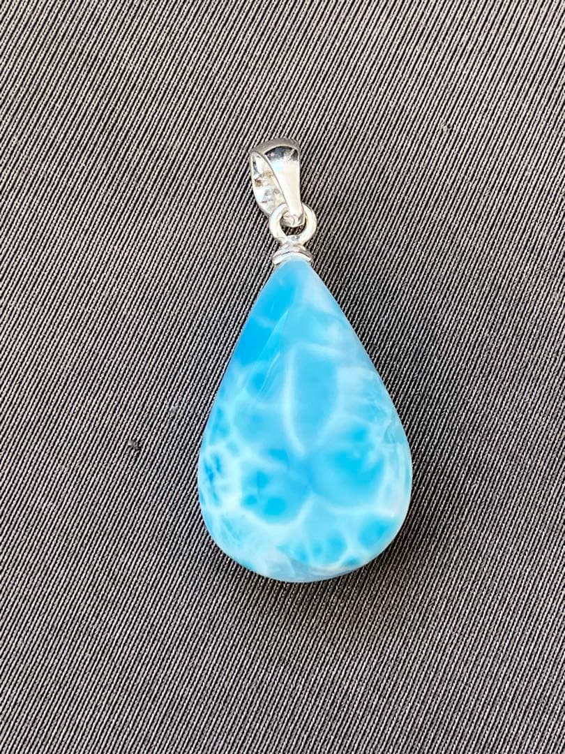 天然石☆高品質！ラリマーしずく型ペンダントップ☆透明感高いブルー＆模様が美しい！