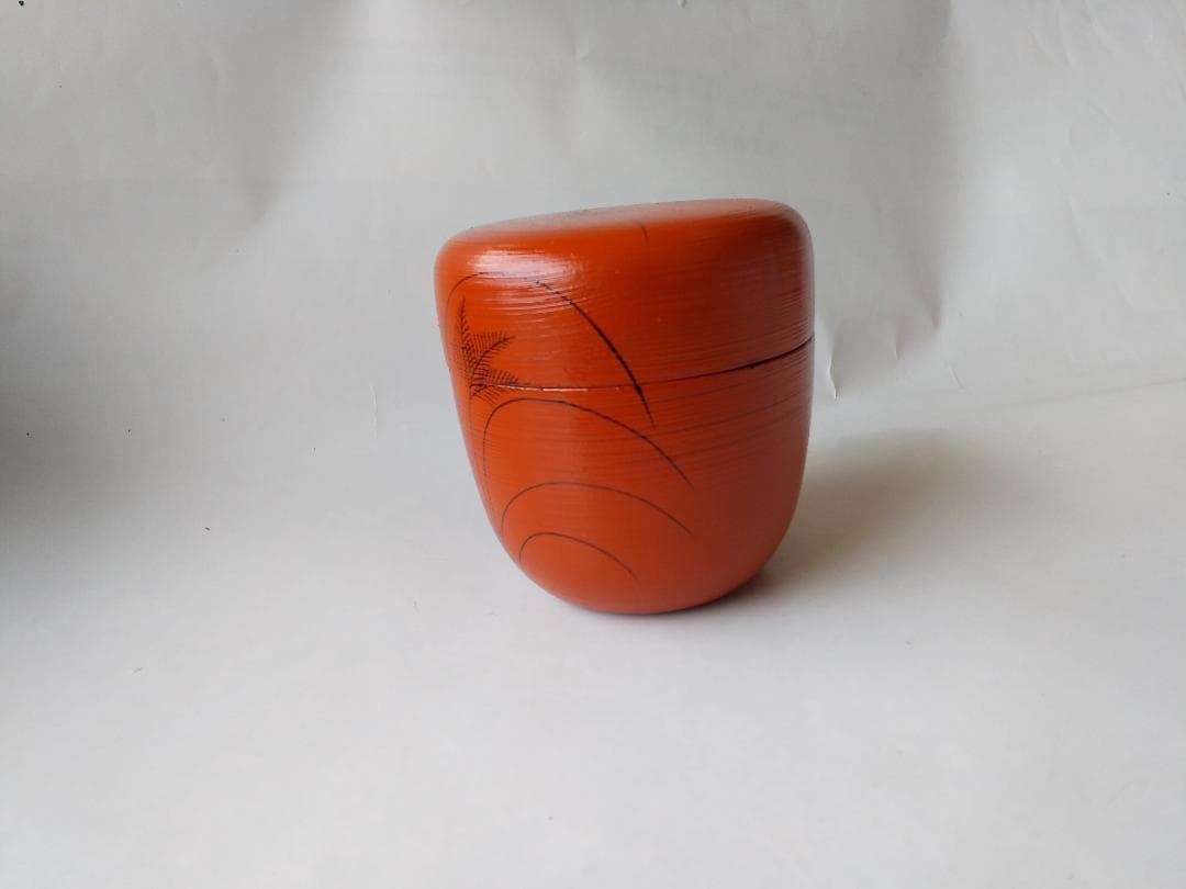 山中塗 蒔絵師 筑城筑良 作 朱刷毛目 ススキ 中棗 漆器 漆芸 棗 共箱 新品