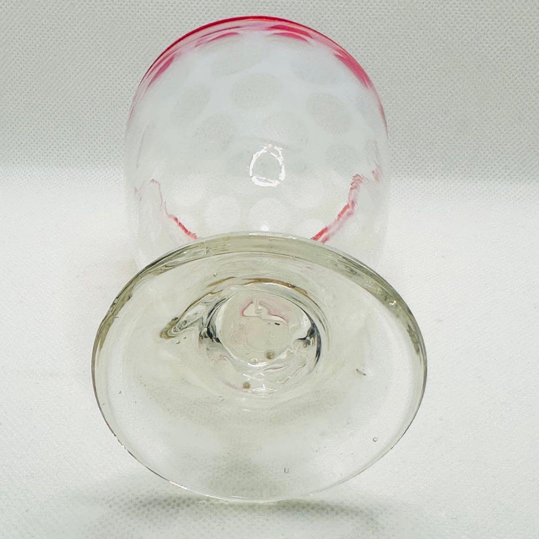 大正浪漫　赤縁 水玉紋 氷コップ　手吹きガラス　アンティーク　和ガラス　希少