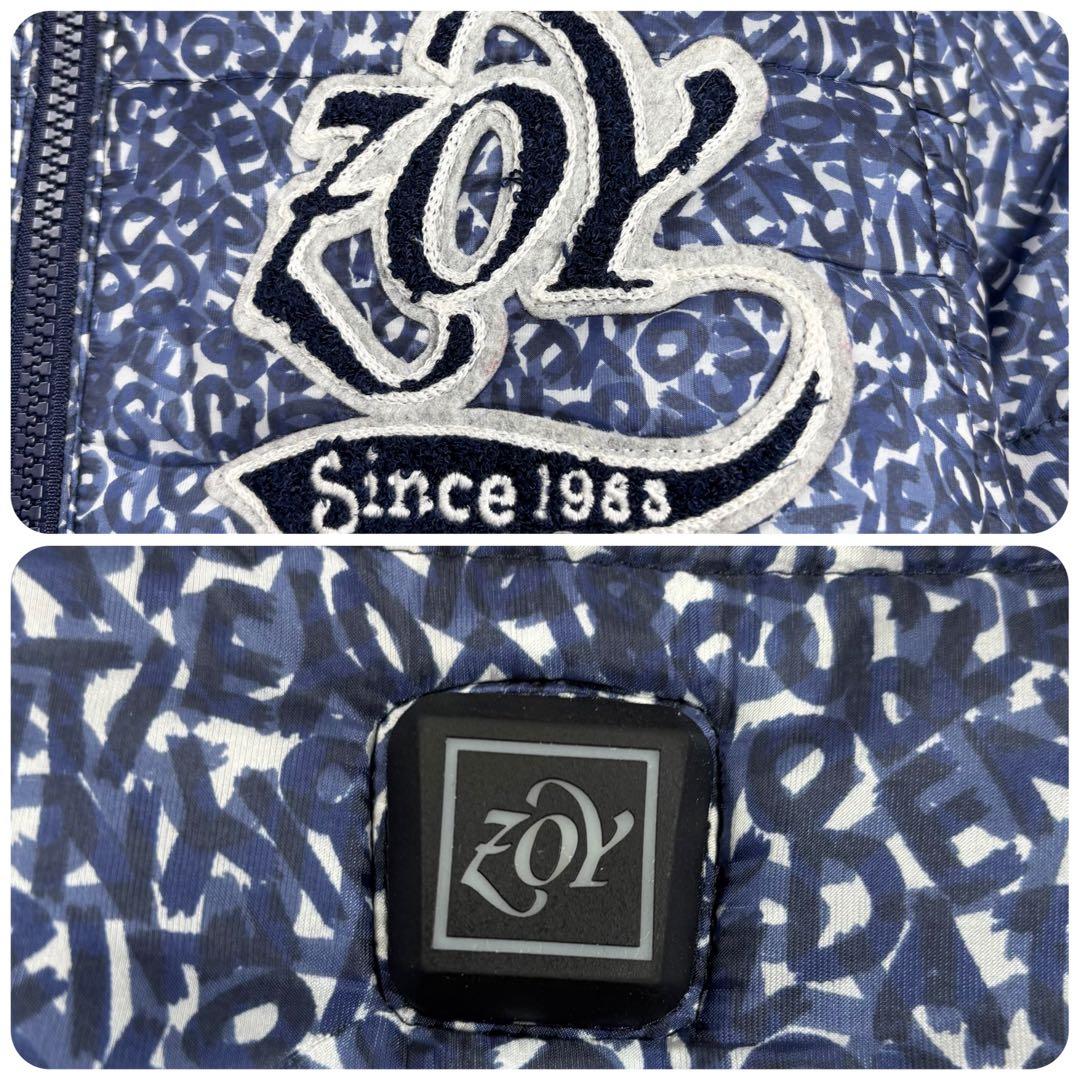【美品】ZOY ゾーイ 中綿ジャケット ゴルフウェア 総柄 ロゴ 青 38