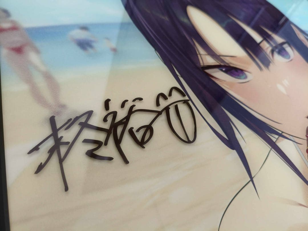 【直筆サイン入り)】A1アクリルアート『神崎桜花 熱視のビーチサイド』by柊裕一