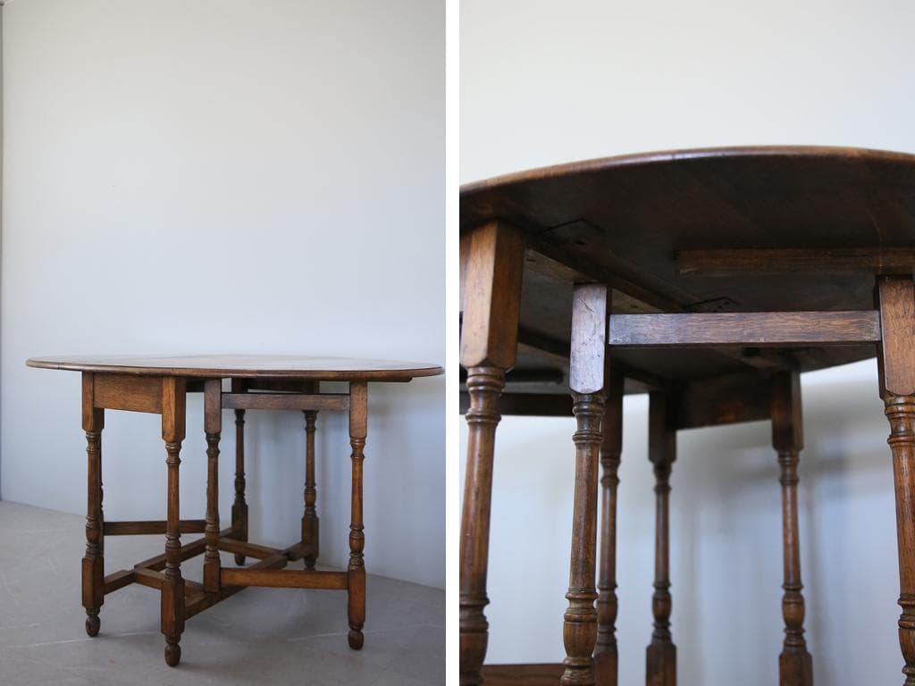 英国アンティーク木製ゲートレッグテーブル/ダイニング机バタフライ(89-64)