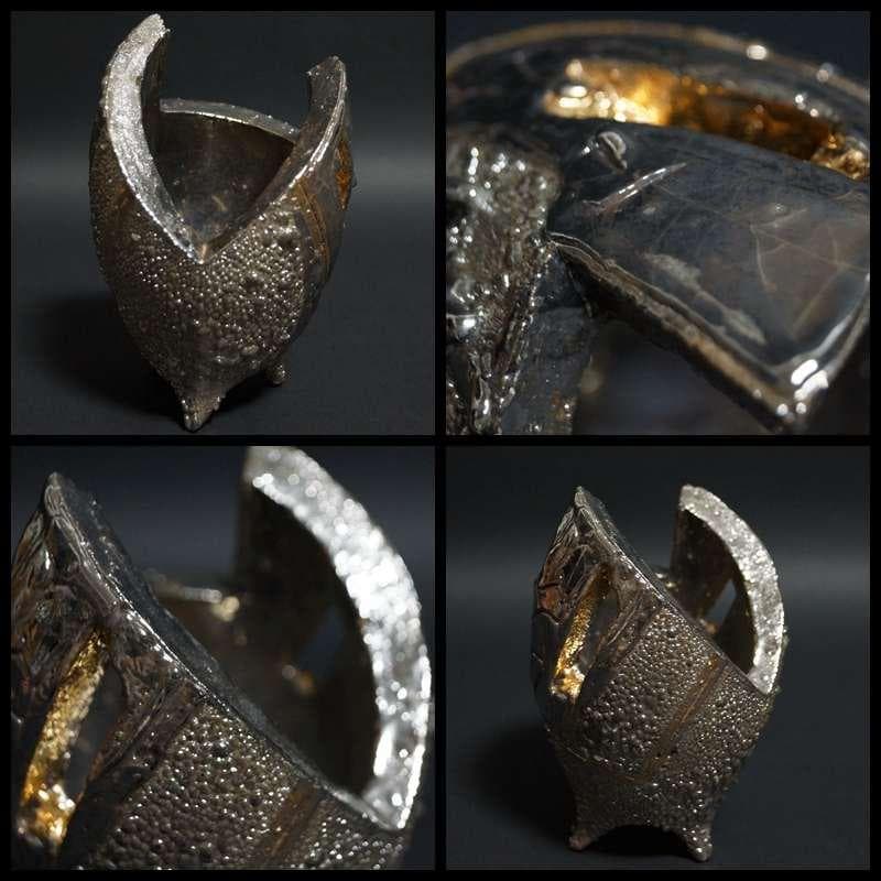 現代陶芸家 市川透造 造形香炉 金プラチナ使用 共箱 共布備前 (師/隠崎隆一)