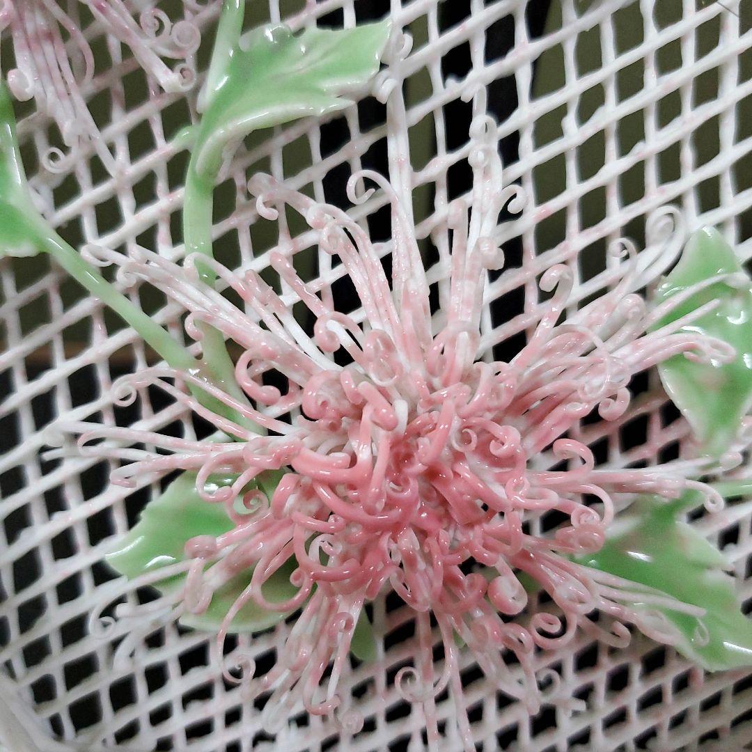 (754)✿景徳鎮窯★中国レース焼★菊鈴虫額皿★破魔オマケ付き★