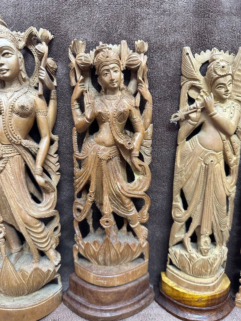 インド　白檀　弁財天　仏教美術　仏像 骨董 木像　木製　仏教　密教　置物