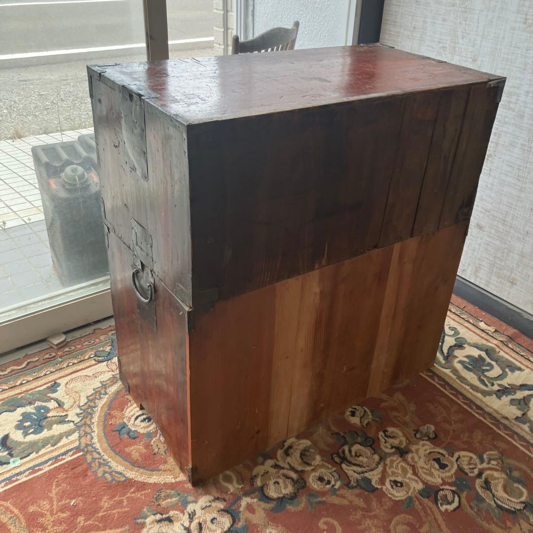 昭和レトロ 古家具 仙台箪笥 4段 引き出し箪笥 古家具 ビンテージ 団扇柄