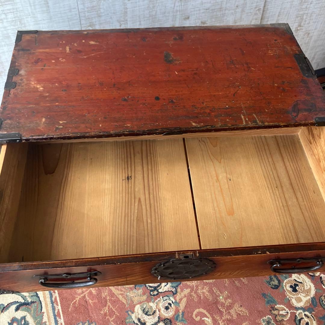 昭和レトロ 古家具 仙台箪笥 4段 引き出し箪笥 古家具 ビンテージ 団扇柄