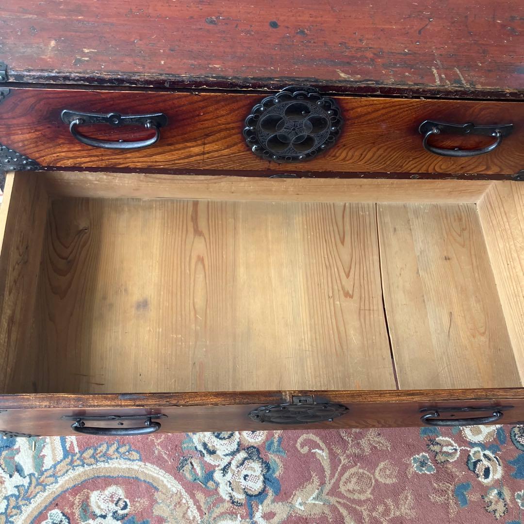 昭和レトロ 古家具 仙台箪笥 4段 引き出し箪笥 古家具 ビンテージ 団扇柄