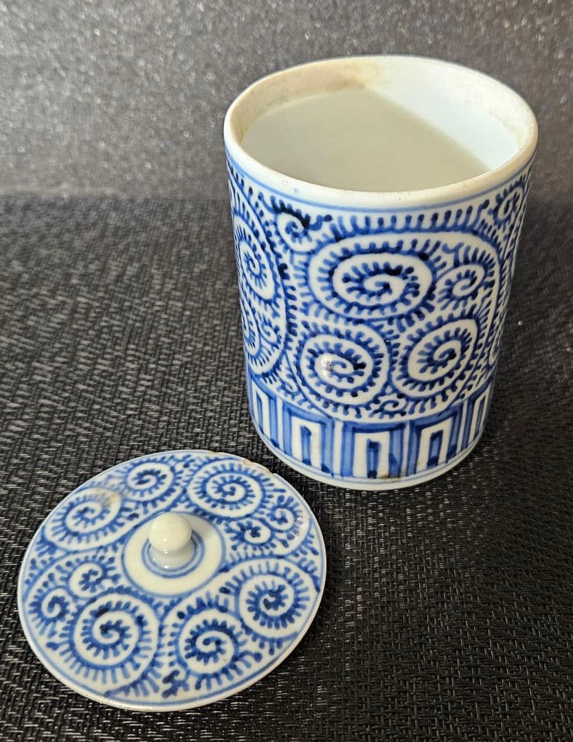 江戸時代後期　古伊万里　たこ唐草文様　 煙草盆　3点揃い　紫檀箱入　茶道具