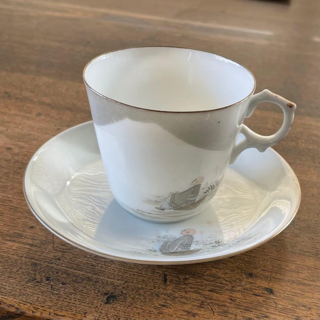 横浜焼 井村製 明治 輸出手 アンティーク カップ＆ソーサー 1客 富士 法師