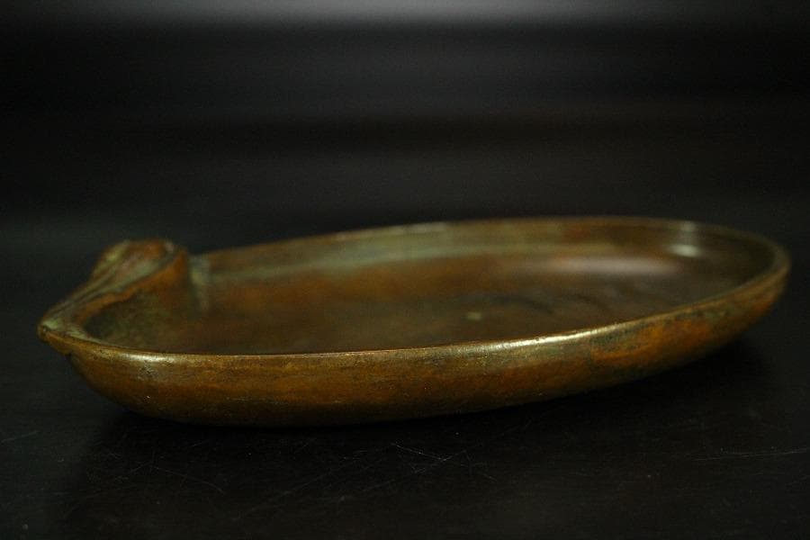 銅 鶴 楕円形 皿 11.5cmx7cm 在銘 文房四宝(K-YC355)