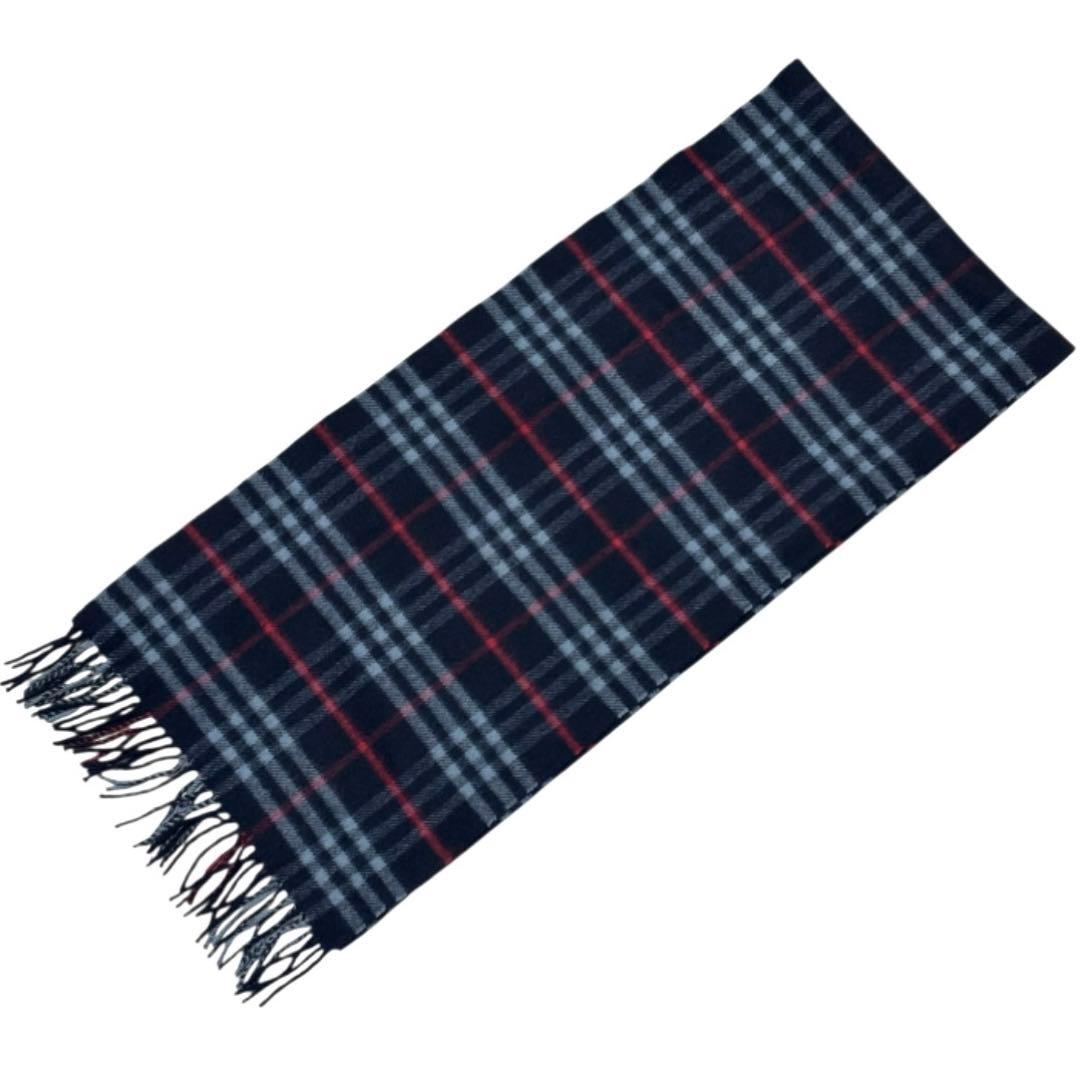 未使用級 バーバリー BURBERRY マフラー カシミヤ チェック ネイビー