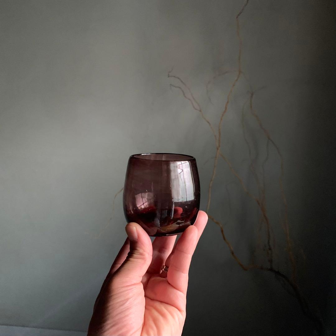 紫ガラス 塩笥形 大盃 ぐい呑み 酒器 大正〜昭和 古道具 アンティーク