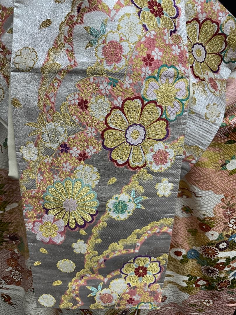 吉澤友禅 ピンク地 古典柄 金駒刺繍 振袖 袋帯フルセット