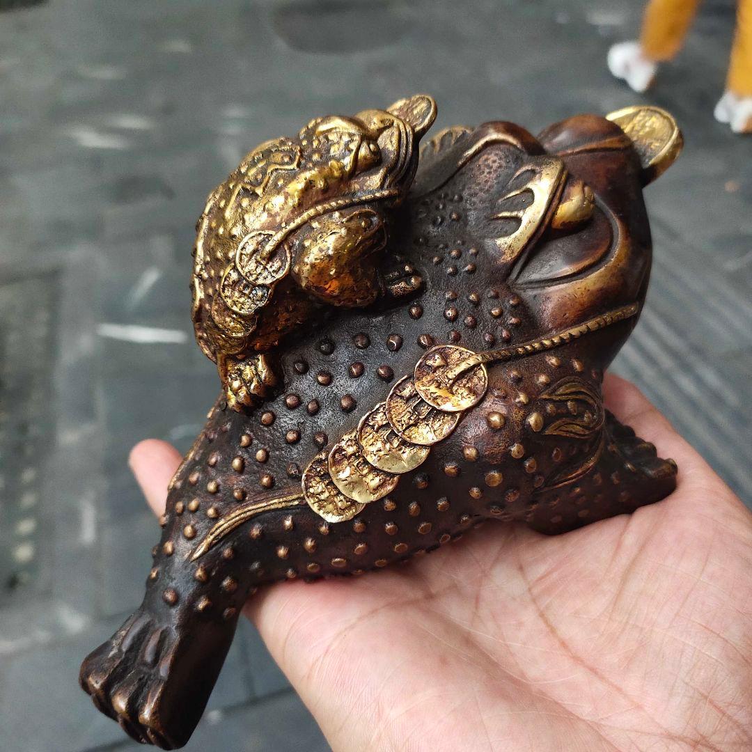 銅制 母子金蟾 家庭 事務室 机 自動車 開運風水 招財 置物 工芸品 装飾品