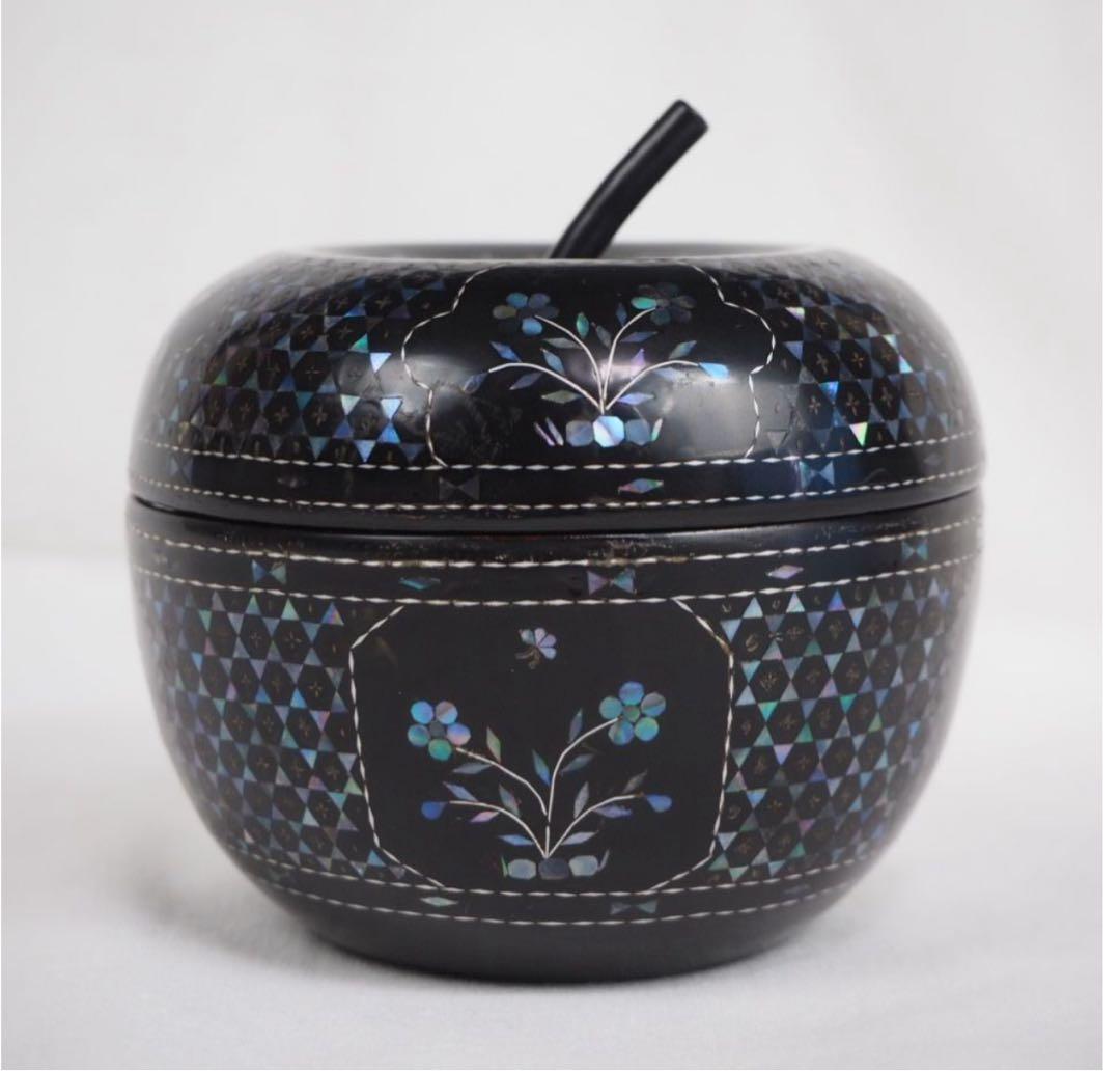 送料無料　古いりんご形螺鈿香合/蓋物　★希少品★