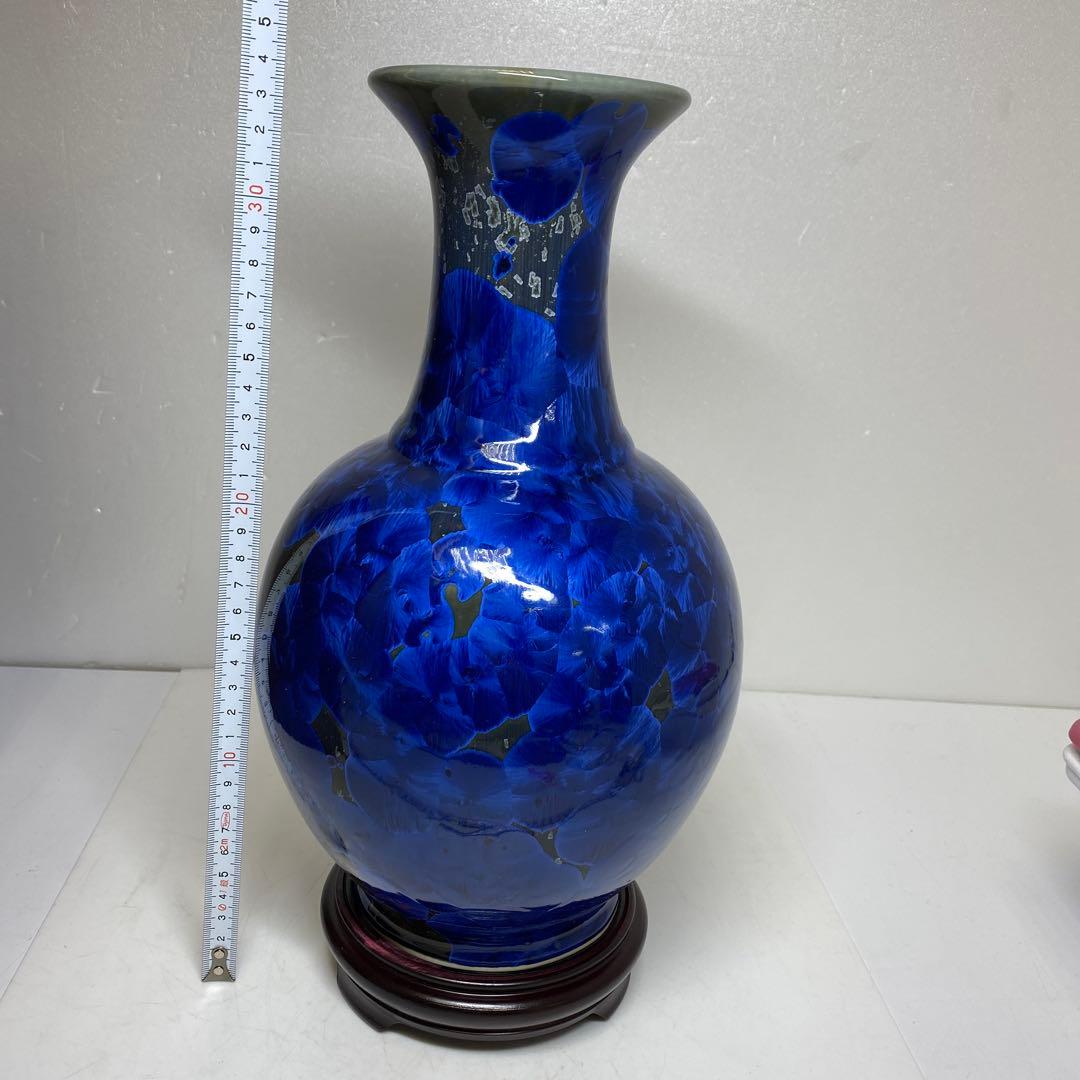 中国美術　青釉花入　共仕立箱　高さ約31㎝　タサコサ　東さ7-1102⑤