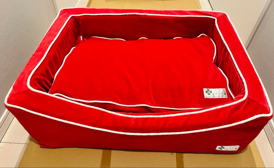 犬用ベッド·クッション レッド スクエアカドラー＋クッション・コットン