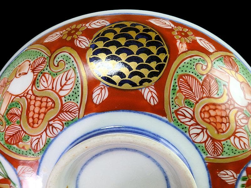 大聖寺伊万里　金襴手　丸紋　鳥に柘榴の図　蓋付鉢　B291AS-CPk