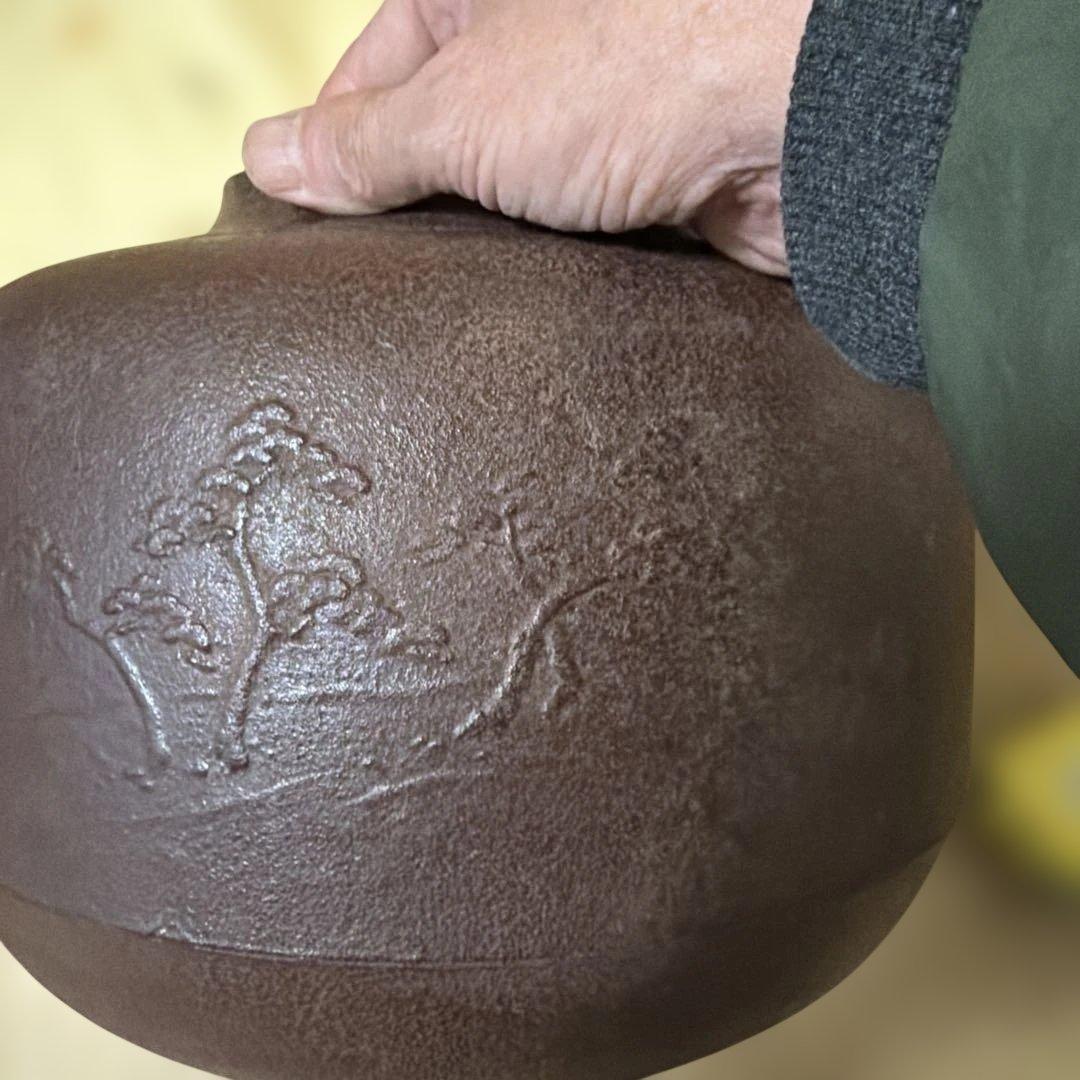 風炉釜　未使用 茶道具 釜師 佐藤浄清 浜松紋 繰口丸釜 身在銘　釜印 栞 共箱