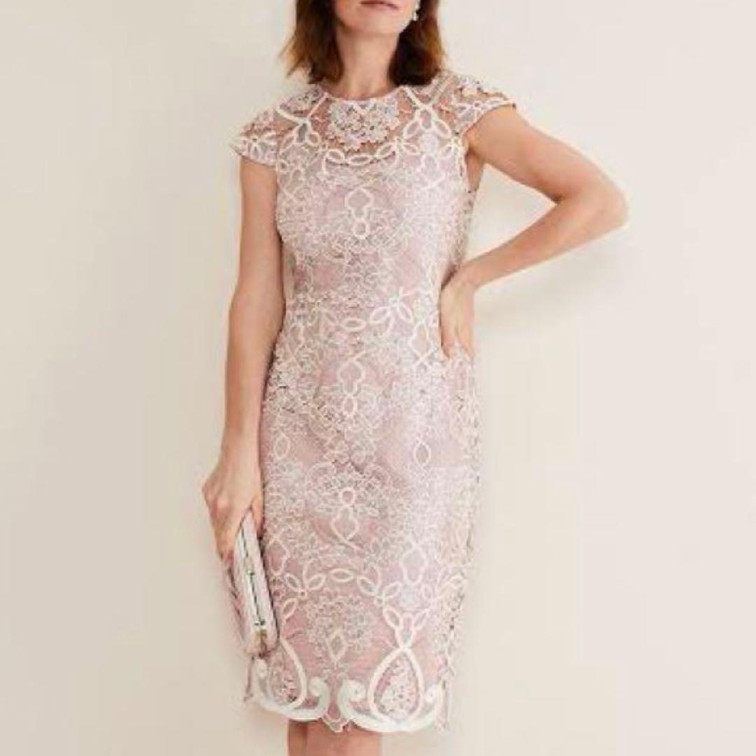 英国発　PHASE EIGHT 大きめ　清楚ピンク　刺繍ワンピース　美品　LL