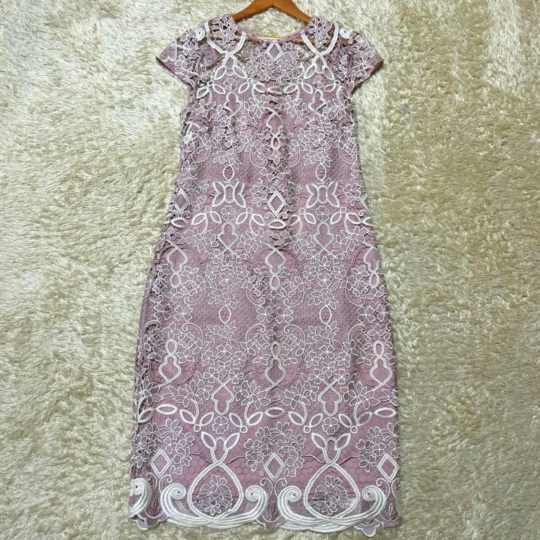 英国発　PHASE EIGHT 大きめ　清楚ピンク　刺繍ワンピース　美品　LL