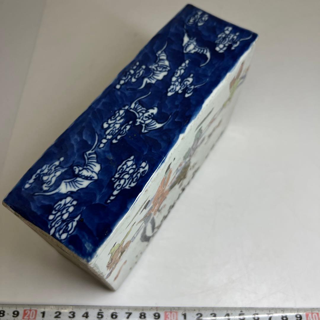 中国清時代　新渡粉彩　陶枕　幅18㎝　東な7-1221☆2F