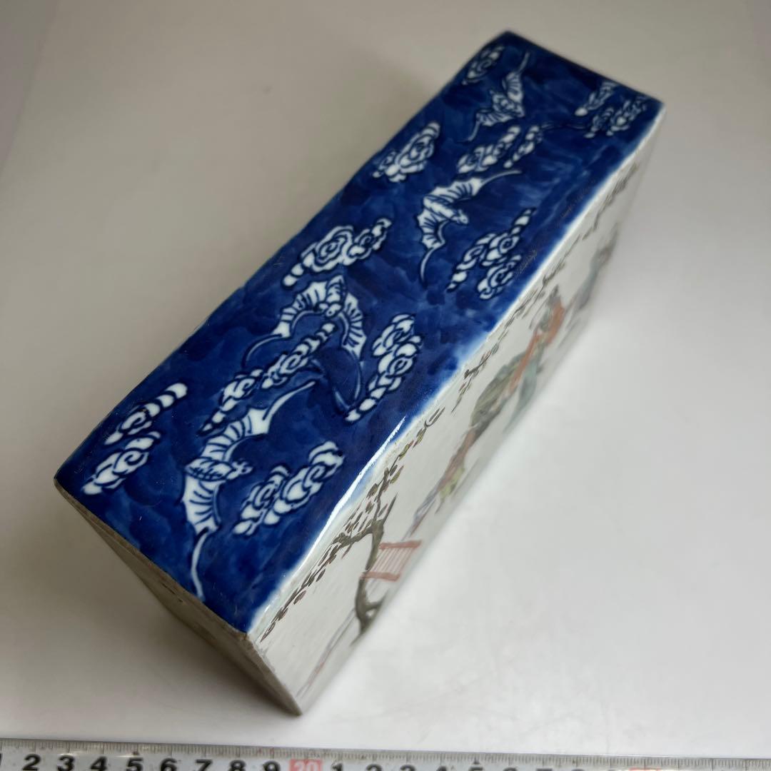 中国清時代　新渡粉彩　陶枕　幅18㎝　東な7-1221☆2F