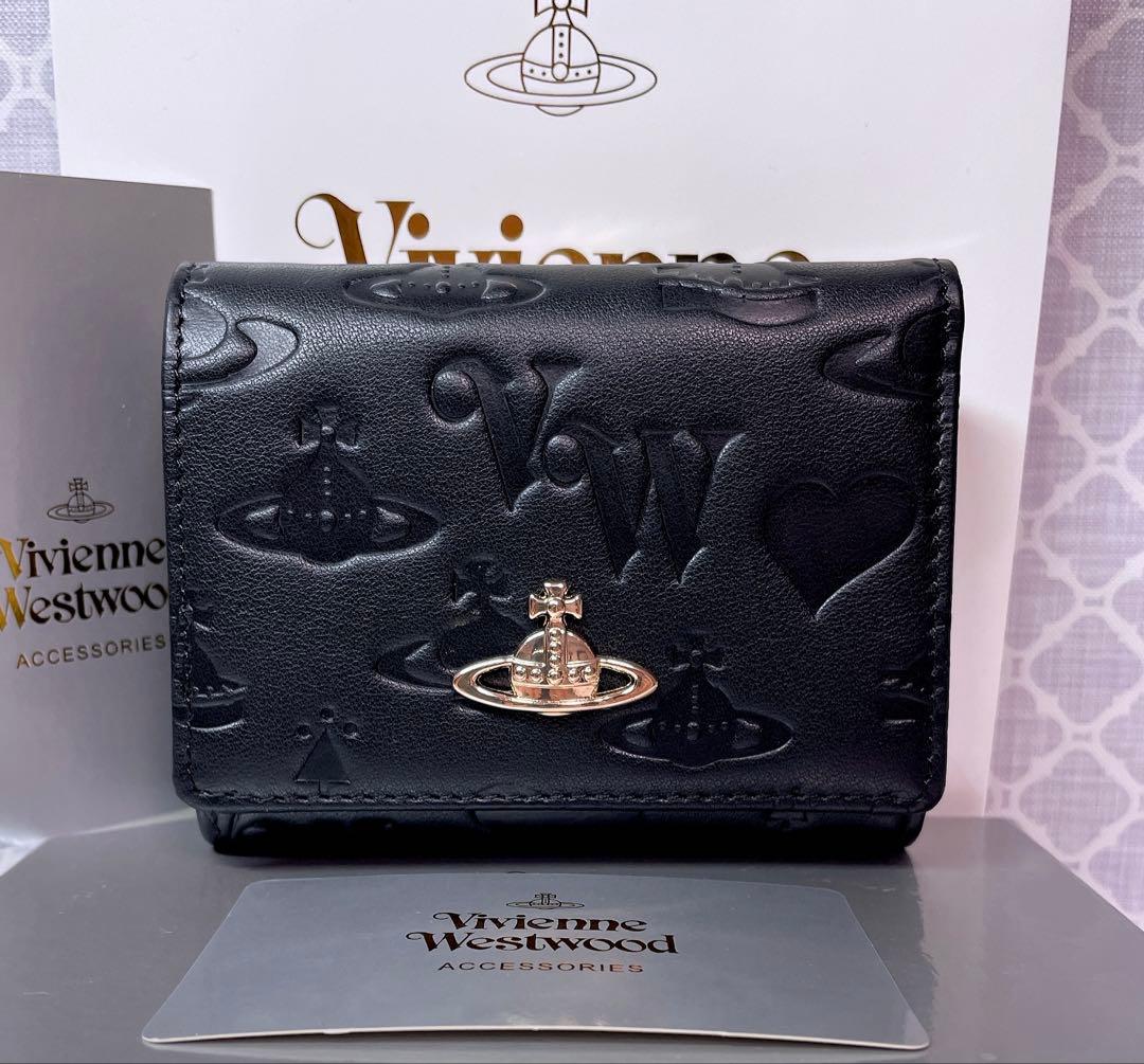 【最新❤︎新品】ヴィヴィアン・ウエストウッド　三折財布 黒マット