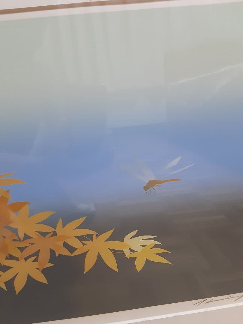 紅葉とトンボのリトグラフ