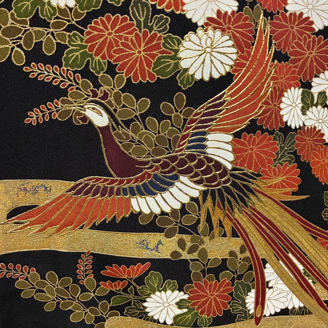 D98 黒留袖 鳳凰 華文 金彩 正絹 着物 袷 しつけ糸付き未使用極美品