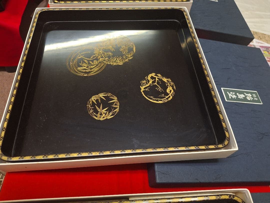 新品！輪島塗 祝盆「花の丸」 沈金アジロ 網代