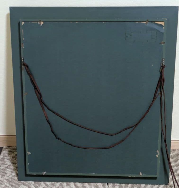 油彩 岩島雅彦 　絵画　アンティーク　金装飾額　少女　人形　油絵