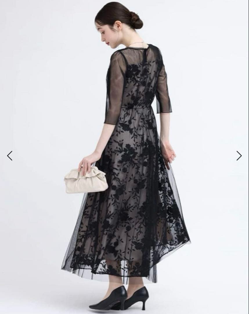 Rire fete チュールレイヤードフラワー刺繍ドレス