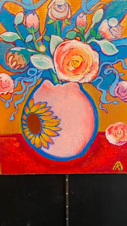 【アクリル画】商品名　「向日葵との出会い」新品未使用品