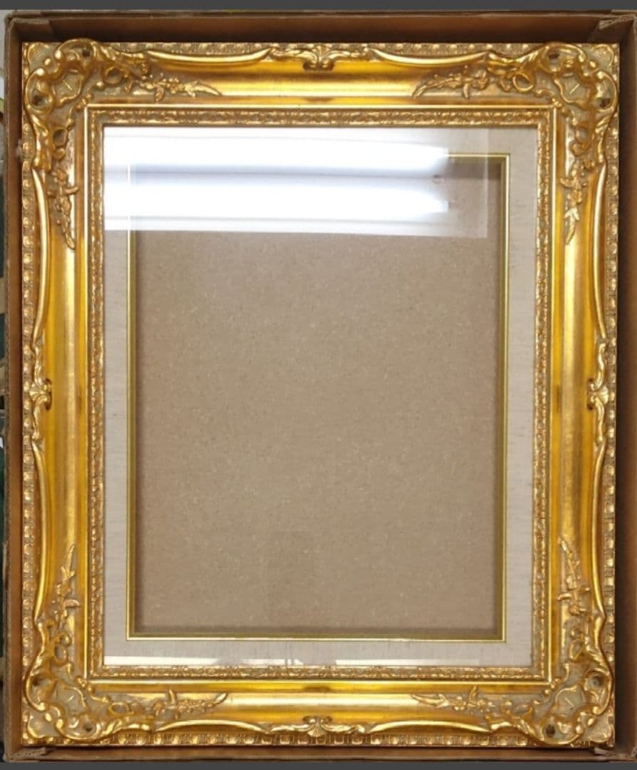額縁 油絵/油彩額縁 成型フレーム F6号 ゴールド 金 アンティーク ガラス入