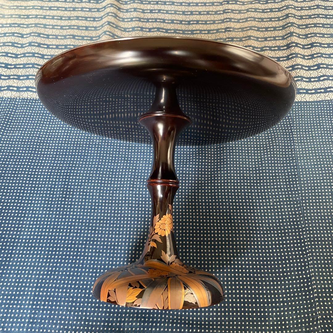 漆器　高台皿　蒔絵　金彩　木箱付き