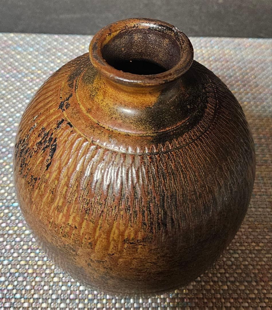 江戸時代　宮城　古上野目焼　鉋目　トビカンナ文様　徳利　壺　花入れ　大堀相馬焼