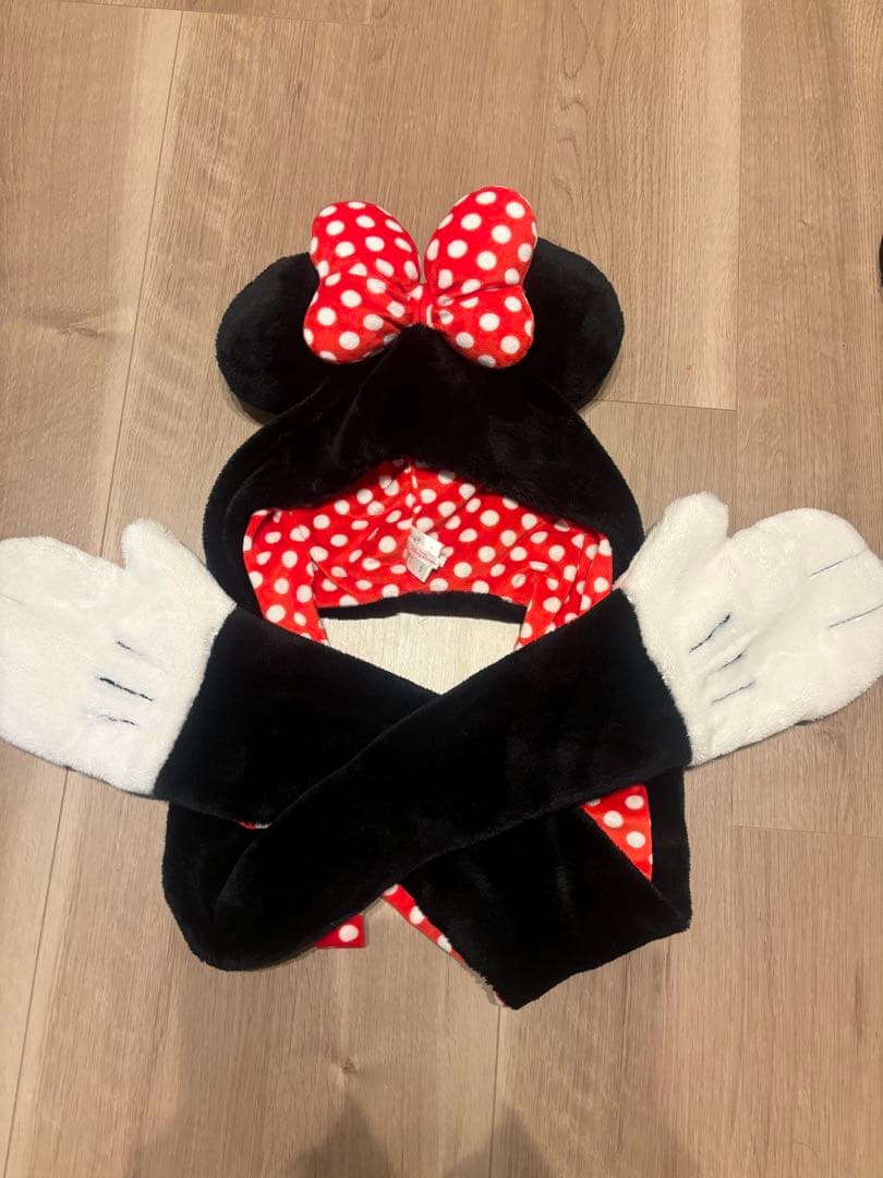ミニーマウス風フリース帽子・手袋付き