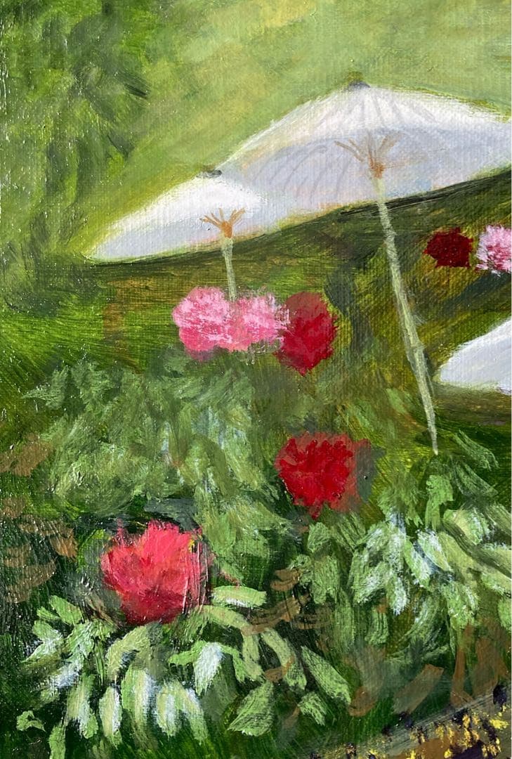 油彩画　「　ボタン園　」　原画　額付