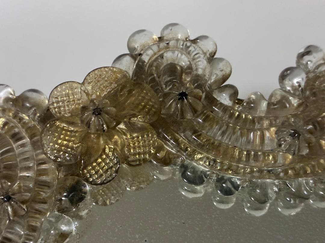 ヴィンテージ ムラーノガラス 花模様ミラー