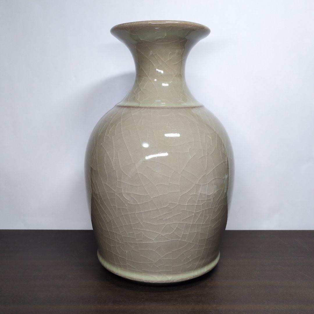 人間国宝 中島宏 造 青瓷 花瓶 高さ約34cm